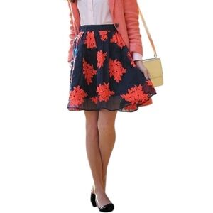 Maeve Navy Coral Floral Appliqué Circle Skirt size 0
